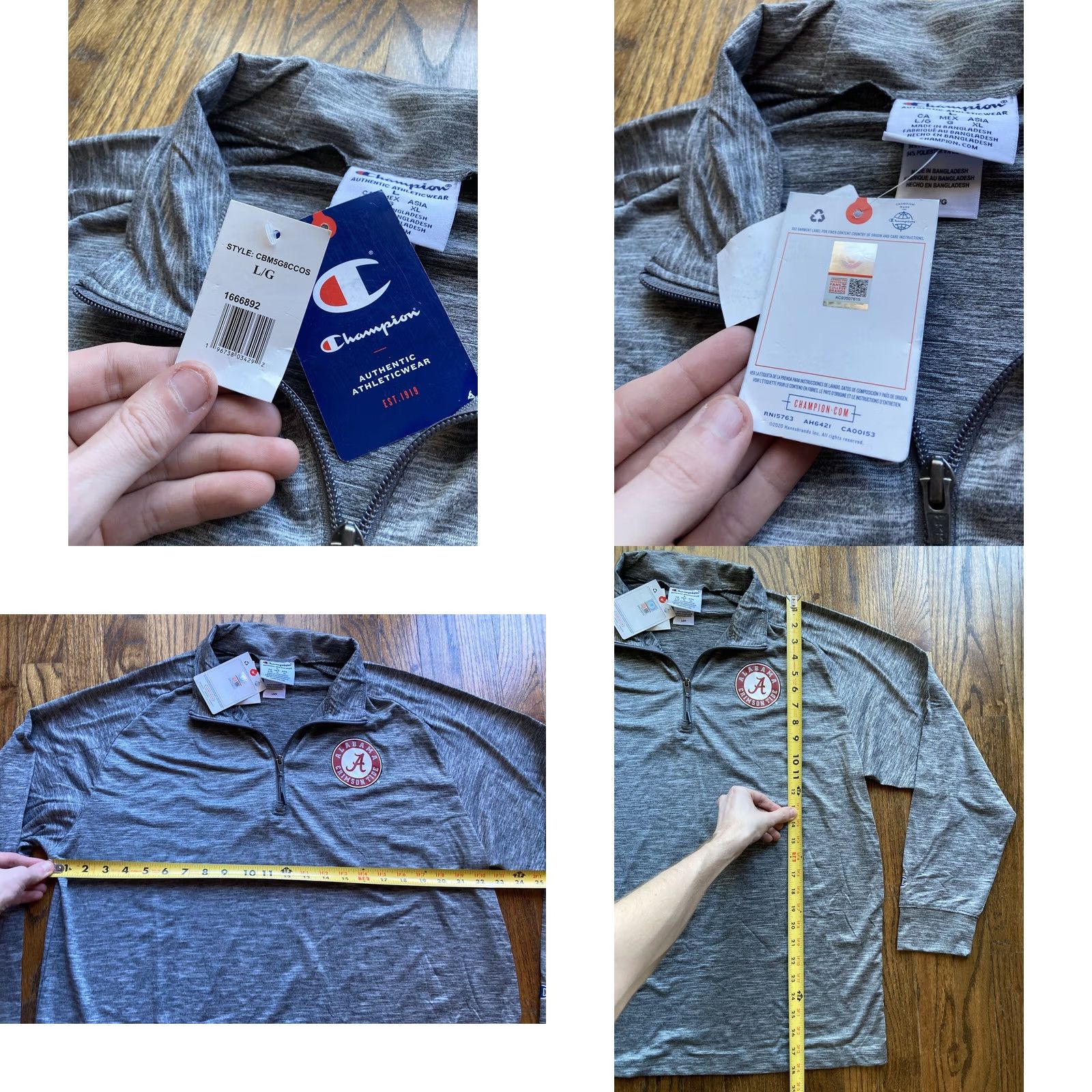 Champion CHAMPION Alabama Crimson Tide Performance Pullover Mens L 1/4 Zip Gray Size US L / EU 52-54 / 3 - 8 Thumbnail