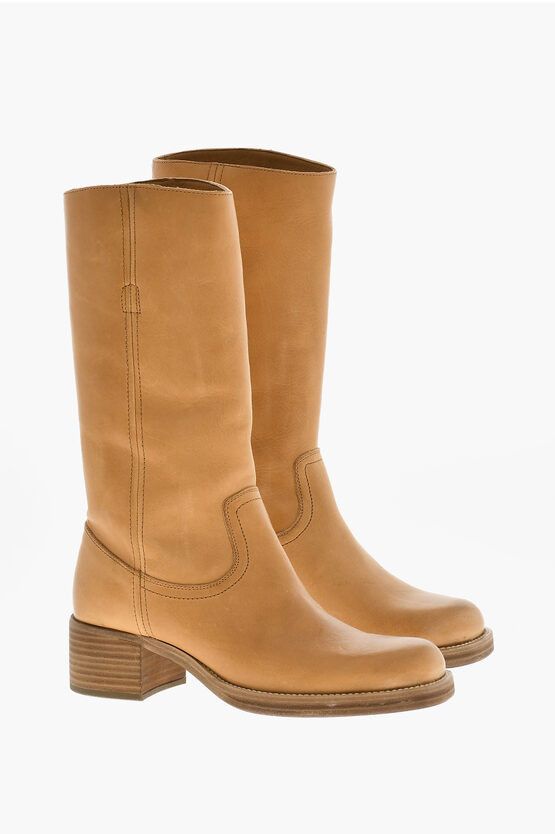 Dsquared2 Hammered Leather Biker Boots Heel Shoes 5 Cm in Brown, Men's (Size 7)
