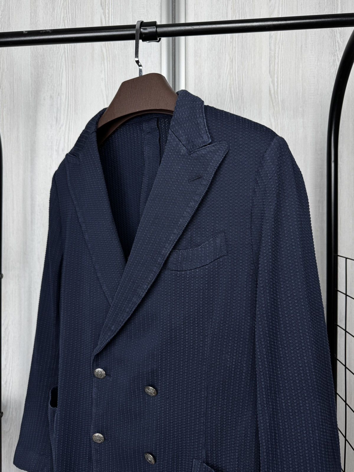 Lardini Lardini Double Breasted Knitted Cotton Blazer Navy Size 38R - 4 Thumbnail