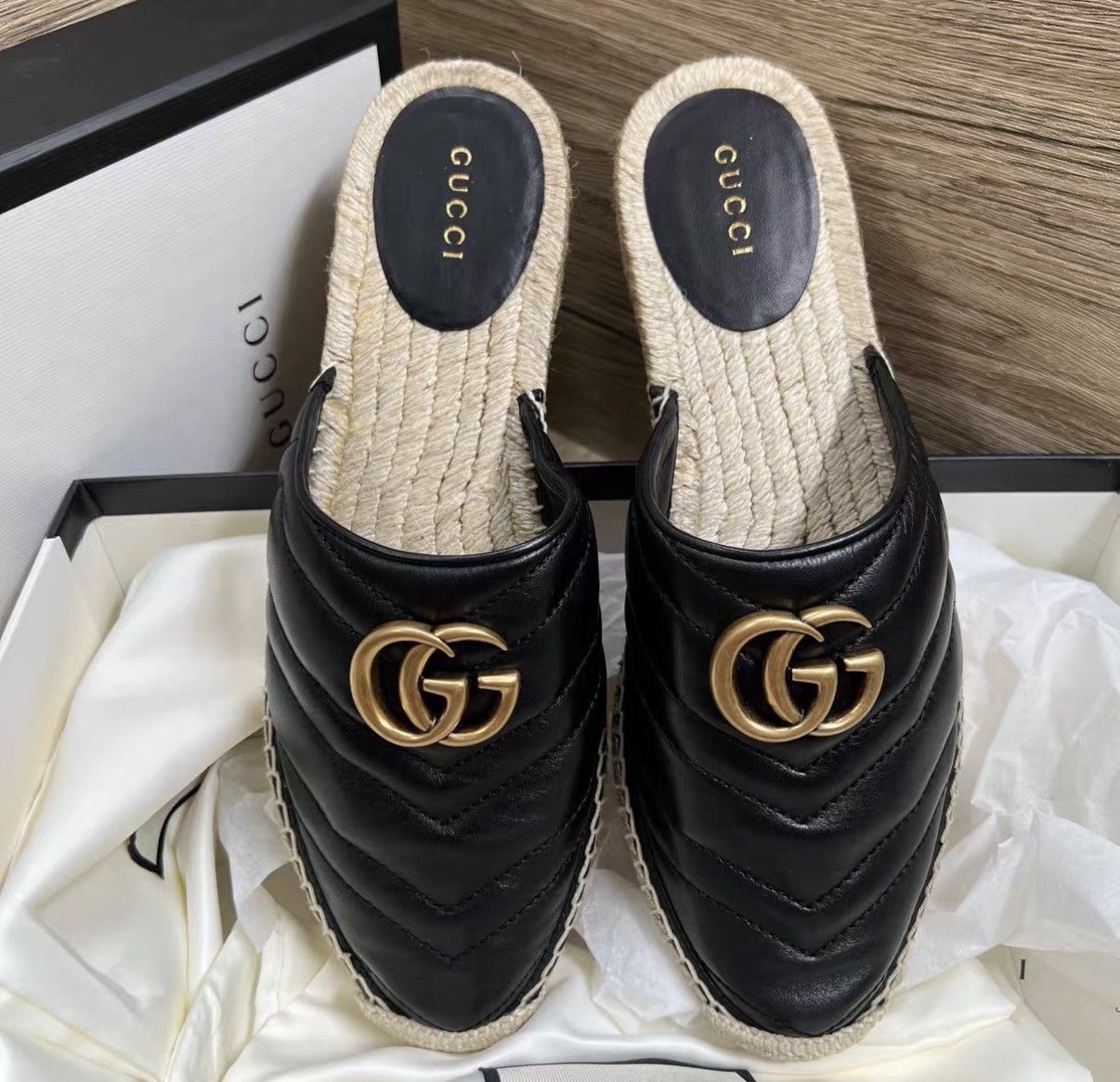 Gucci Gucci Espadrilles Black Double G Straw Mule Slides J41 Size US 8 / IT 38 - 2 Thumbnail
