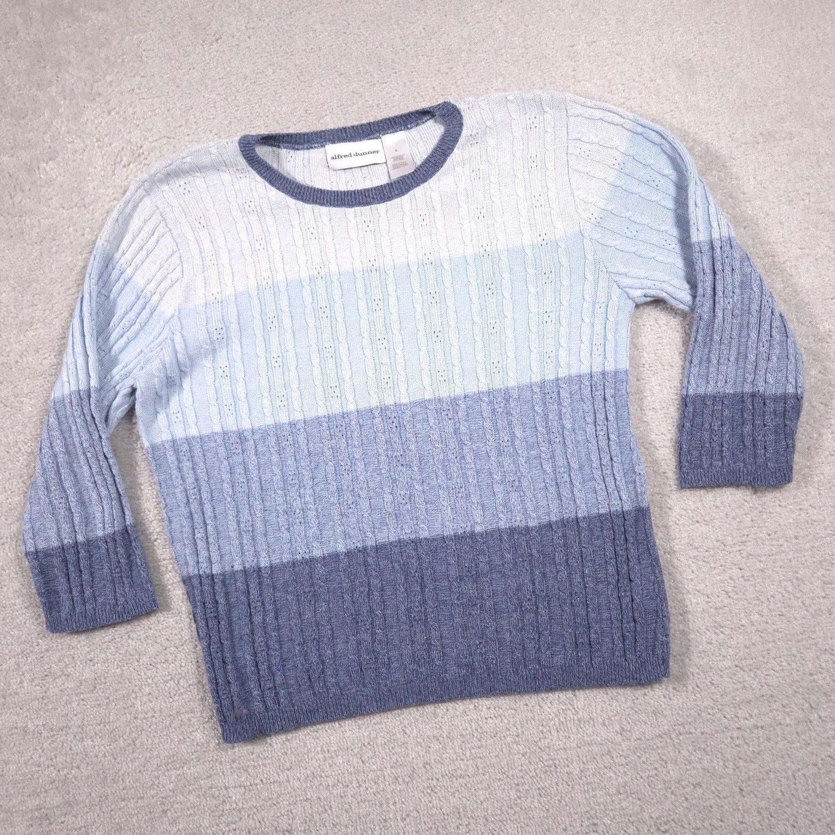 Vintage Alfred Dunner Sweater Womens Small Blue Stripe Cable Knit 3/4 Sleeve Made USA Size S / US 4 / IT 40 - 3 Thumbnail