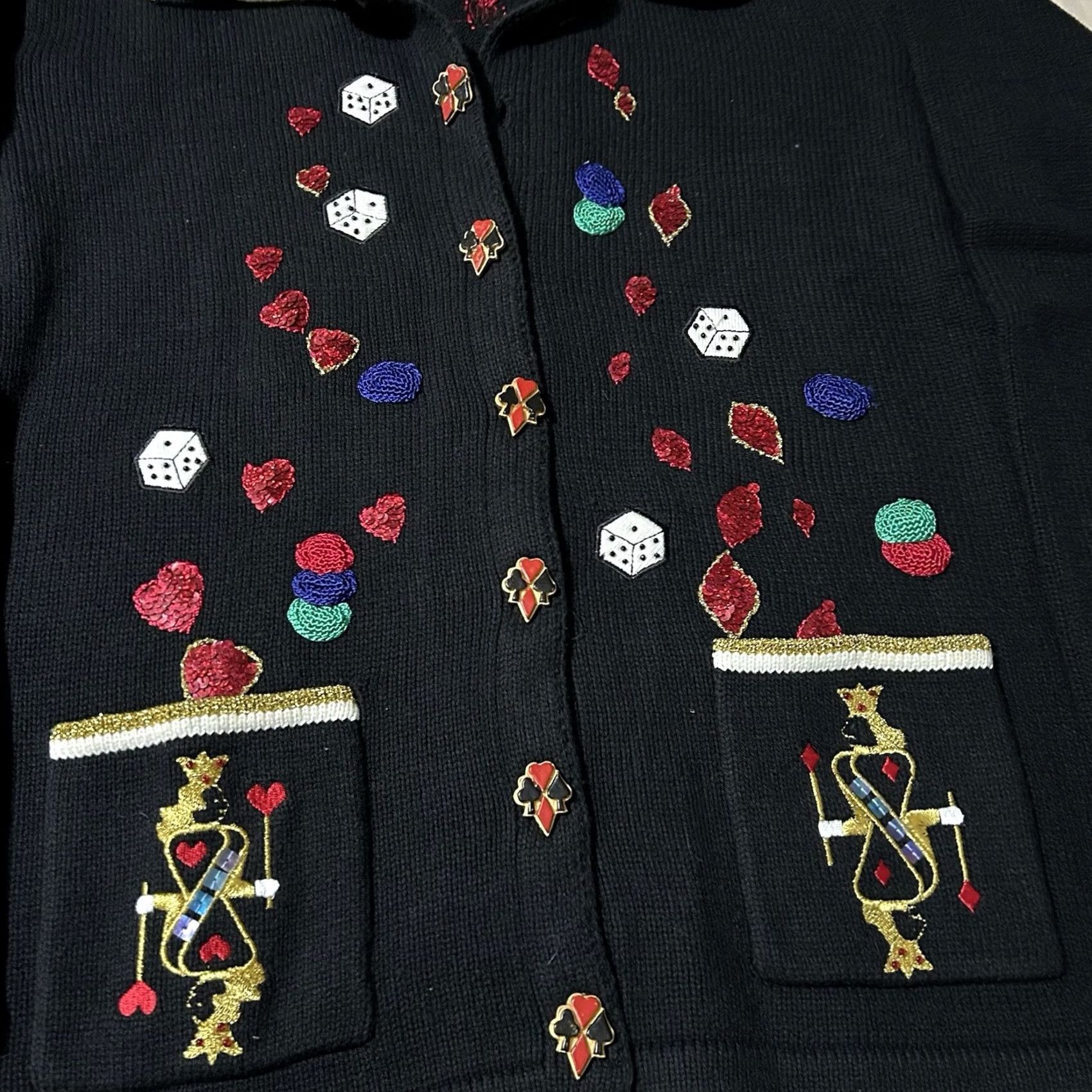 Vintage VINTAGE 90s Storybook Knits Cardigan Women M Black Dice Playing Cards Knit Cardigan Mens? Womens Size M / US 6-8 / IT 42-44 - 2 Thumbnail