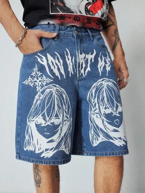 Japanese Brand × Vintage Anime Graphic Y2k Shorts Jorts Denim Size US 32 / EU 48 - 3 Thumbnail