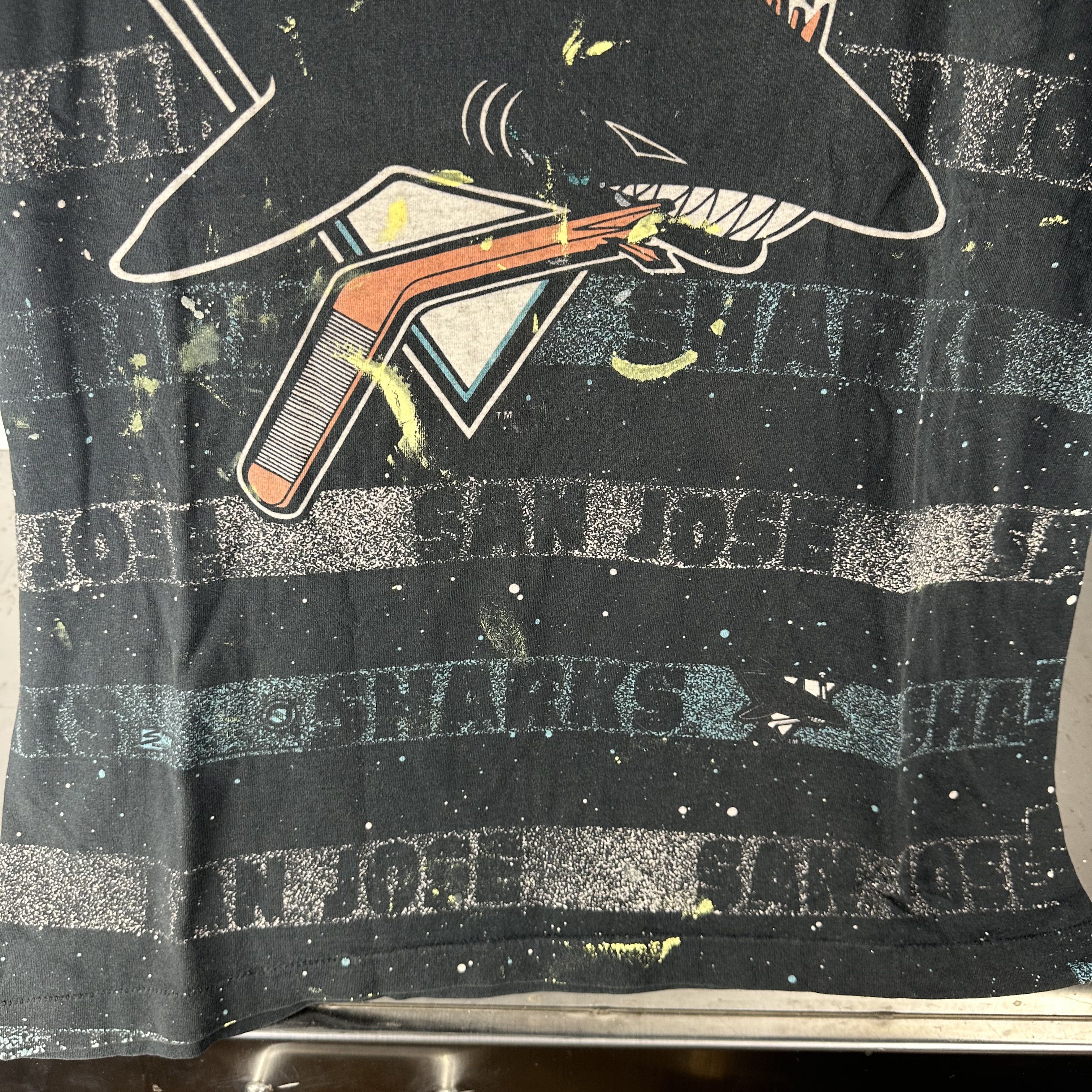 Vintage ​Vintage 90s San Jose Sharks All Over Print NHL AOP T-shirt Size US XL / EU 56 / 4 - 8 Thumbnail