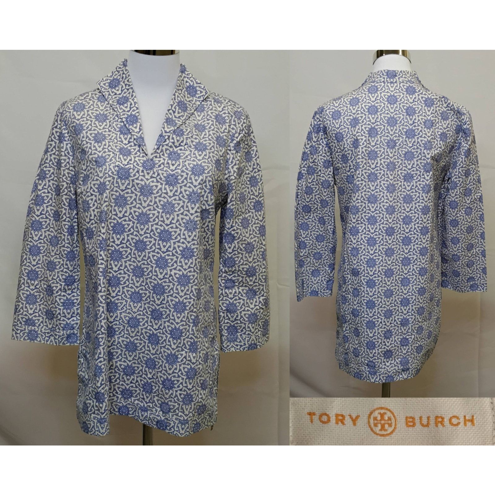 Tory Burch Tory Burch Eyelet Tunic Women's 8 Blue/White Floral Unlined Size M / US 6-8 / IT 42-44 - 1 Thumbnail