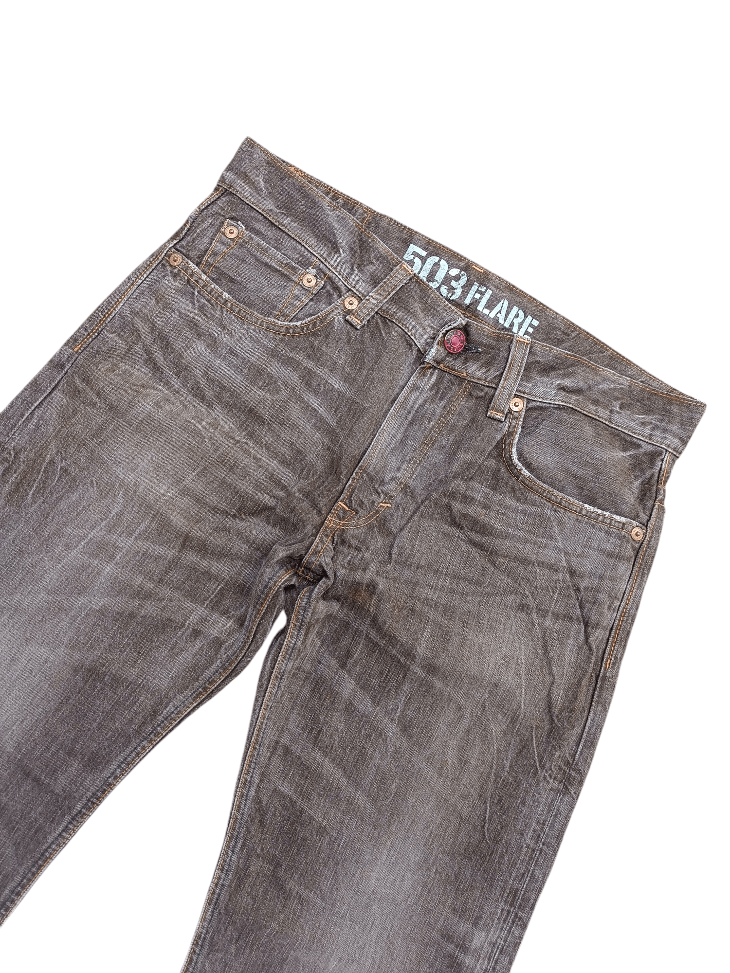 Japanese Brand FLARED 90s Edwin 503 Flare BlueTrip Whiskers Faded Jeans Size US 35 - 7 Thumbnail