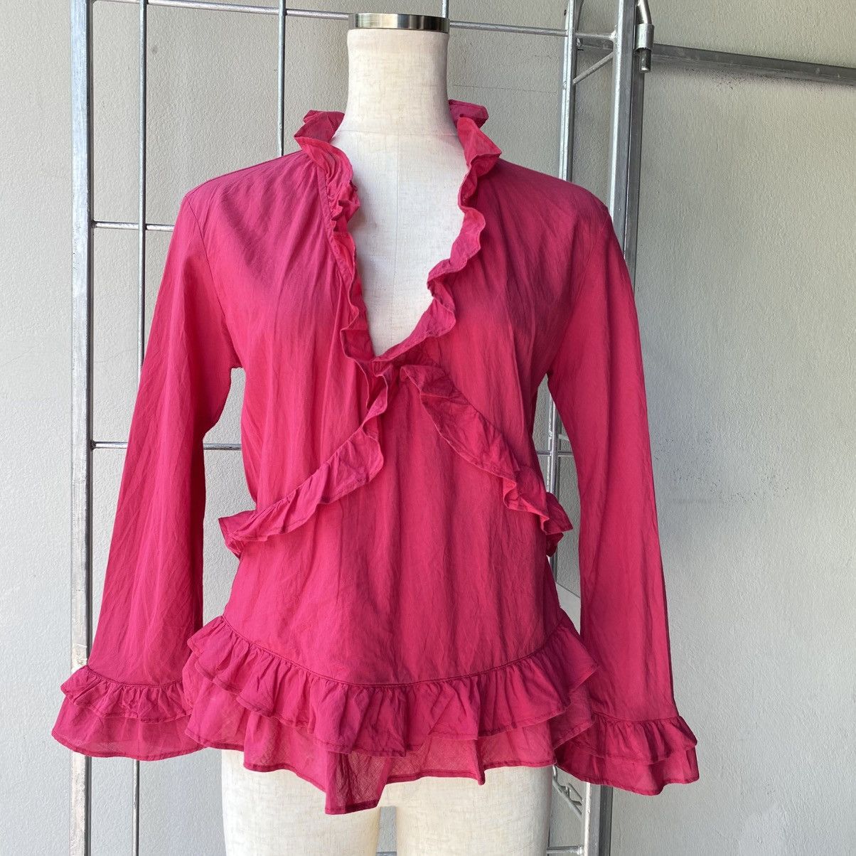 Designer × Japanese Brand H.Ranch Market Y2K Pink Ruffled V-Neck Blouse Size XS / US 0-2 / IT 36-38 - 17 Thumbnail