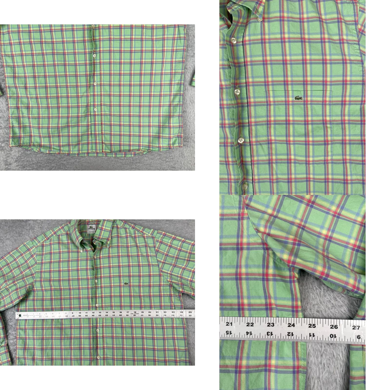 Lacoste Lacoste Shirt Mens 44 Green Plaid Button Up Long Sleeve Cotton Knit Pocket Croc Size US XXL / EU 58 / 5 - 8 Thumbnail