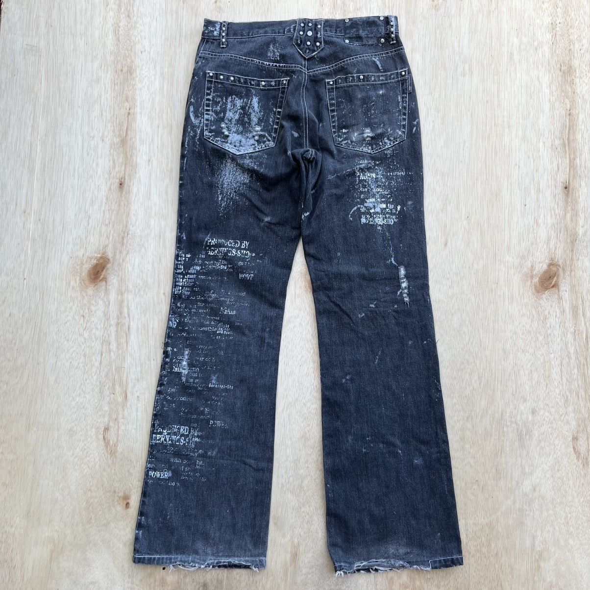 BERNINGS SHO BERNING-SHO BLACK WASHE POEM STUDED BONDAGE PUNK FLARE DENIM Size US 31 - 11 Thumbnail