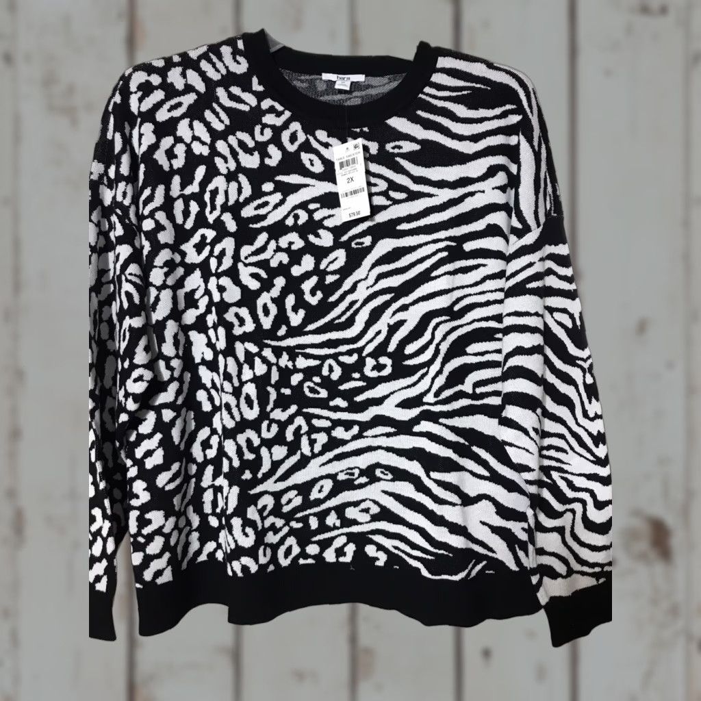 Bar III Bar III Zebra Print Table Sweater Womens Plus Size 2X Black/White Long Sleeve Size XXL / US 16-18 / IT 52-54 - 1 Thumbnail