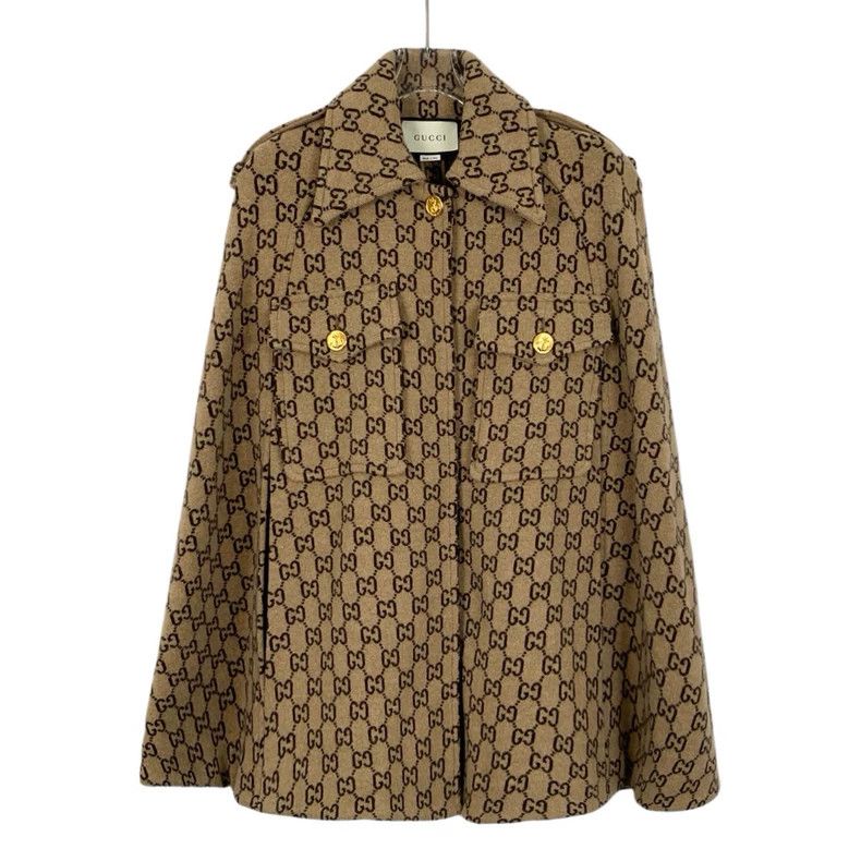 Gucci GucciBrown logo jacquard printed wool lapel cloak jacket 25 Size US XS / EU 42 / 0 - 1 Thumbnail