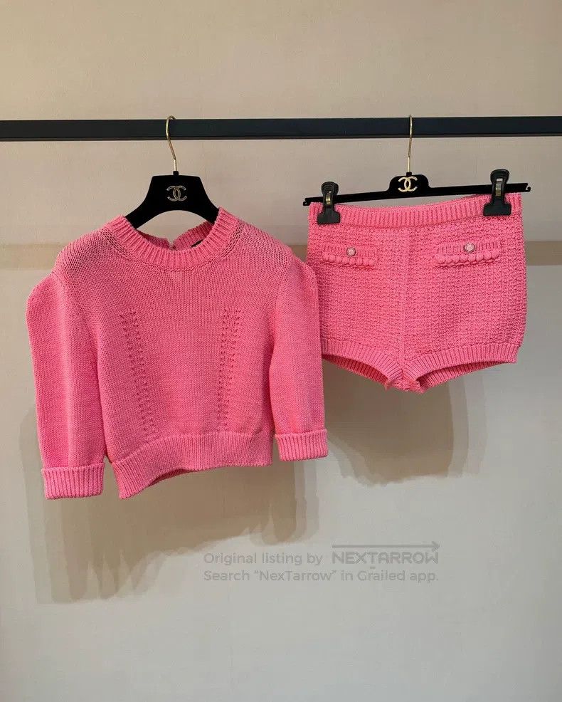 Chanel Chanel Coral pink knitted fabric short sleeves Size S / US 4 / IT 40 - 6 Thumbnail
