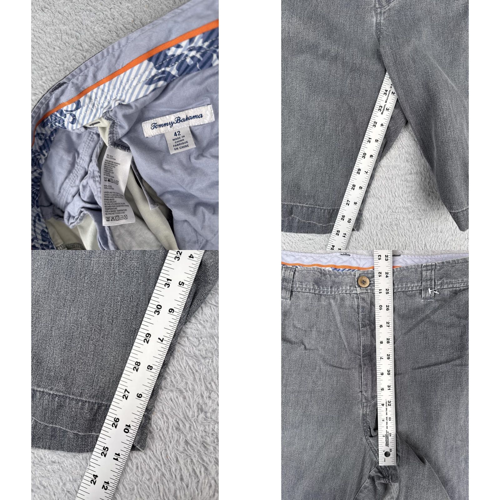 Tommy Bahama Tommy Bahama Shorts Mens 42 Gray Silk Cotton Herringbone Chino Casual Flat Front Zip Pockets Slant Pocket Embroidered Boat Beach Mens Size US 42 / EU 58 - 8 Thumbnail