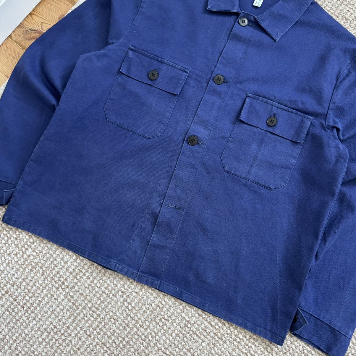 Le Laboureur 80s French Sanfor Vintage Blue Faded Cotton Works Jacket Size US M / EU 48-50 / 2 - 6 Thumbnail