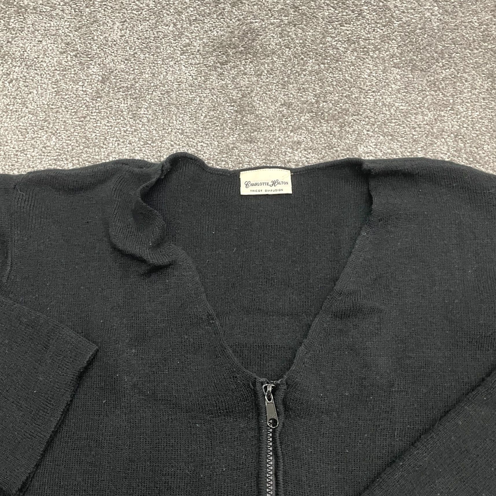 Vintage VINTAGE? No. Just Charlot Halton Full Zip Sweater Women One Size Black Acrylic Wool Knit Size ONE SIZE - 3 Thumbnail