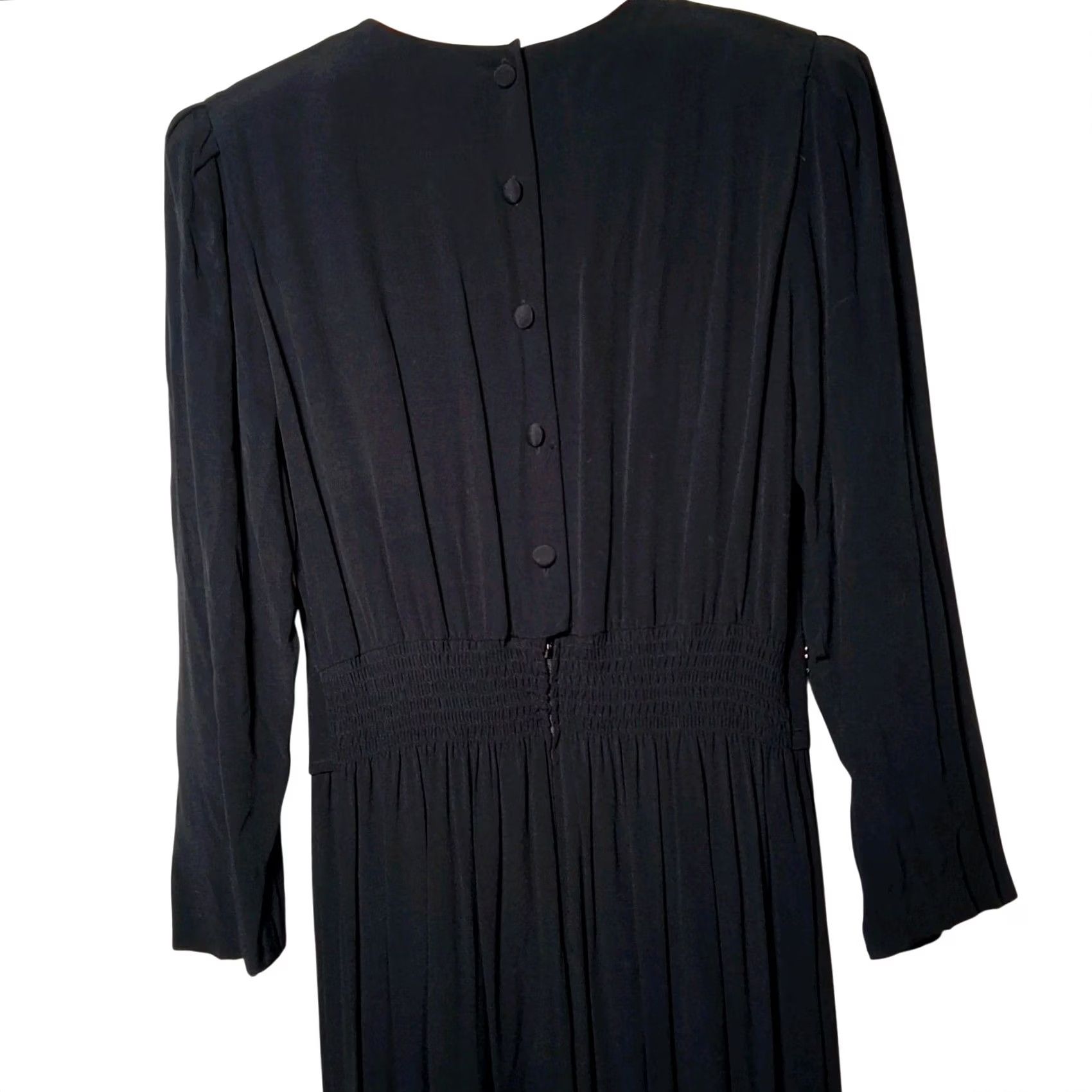 Vintage VINTAGE Karin Stevens Petites Dress 10 Petite Black Rayon Beaded Long Slv 90s Womens Size L / US 10 / IT 46 - 4 Thumbnail