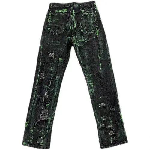 VIBE Fluorescent green ink splashed hole washed distressed jeans Size US 30 / EU 46 - 8 Thumbnail