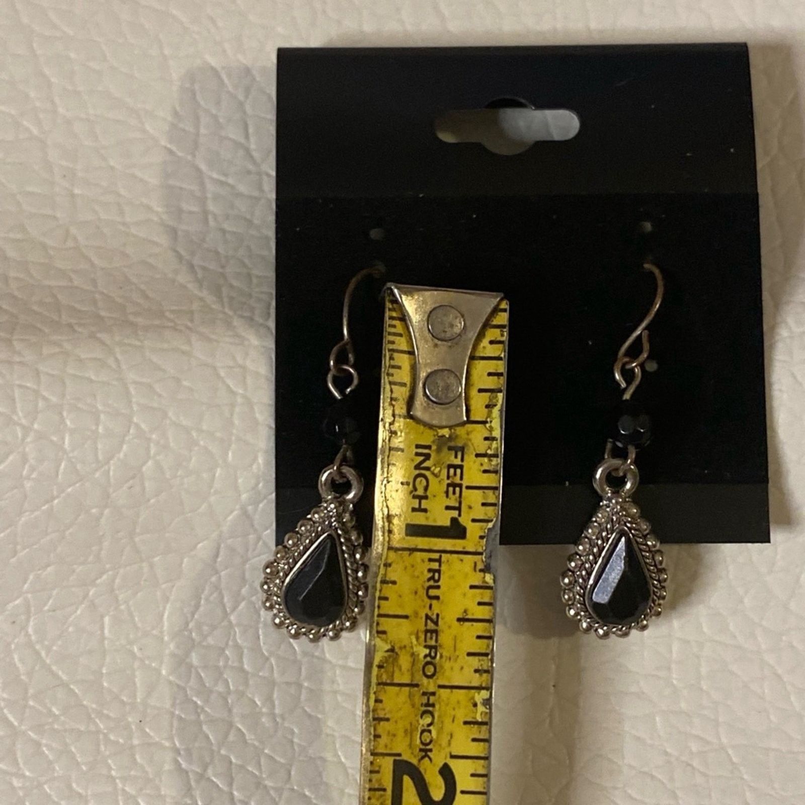 Vintage Silver Tone Black Teardrop Dangle Earrings Gothic Minimal Size ONE SIZE - 4 Thumbnail