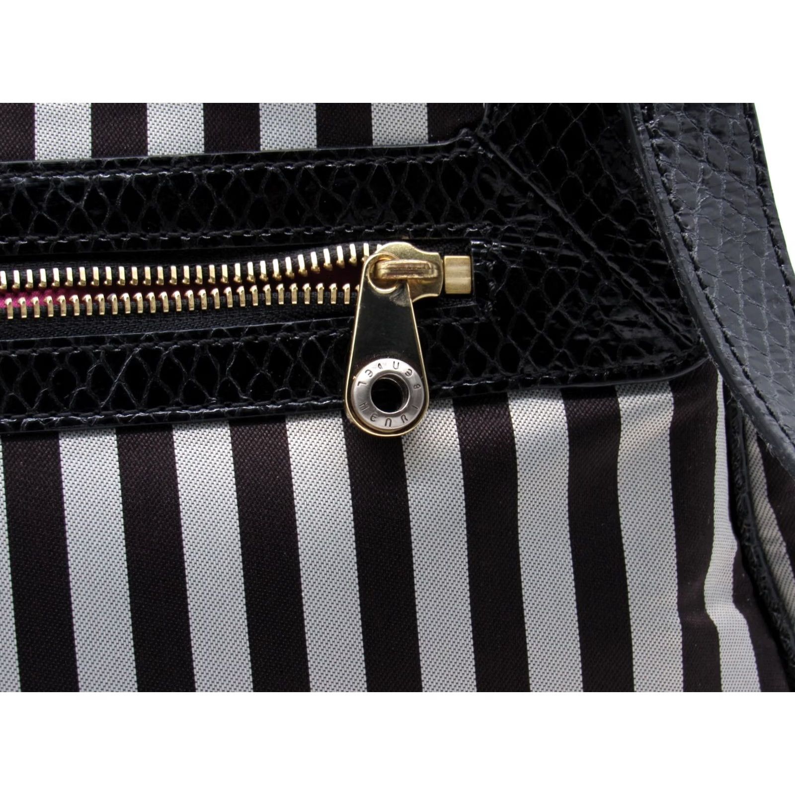 Henri Bendel VINTAGE Henri Bendel Striped Hobo Crossbody Handbag Black Grey Canvas Gold Hardware Womens Crossbody Bag Charm Size ONE SIZE - 7 Thumbnail