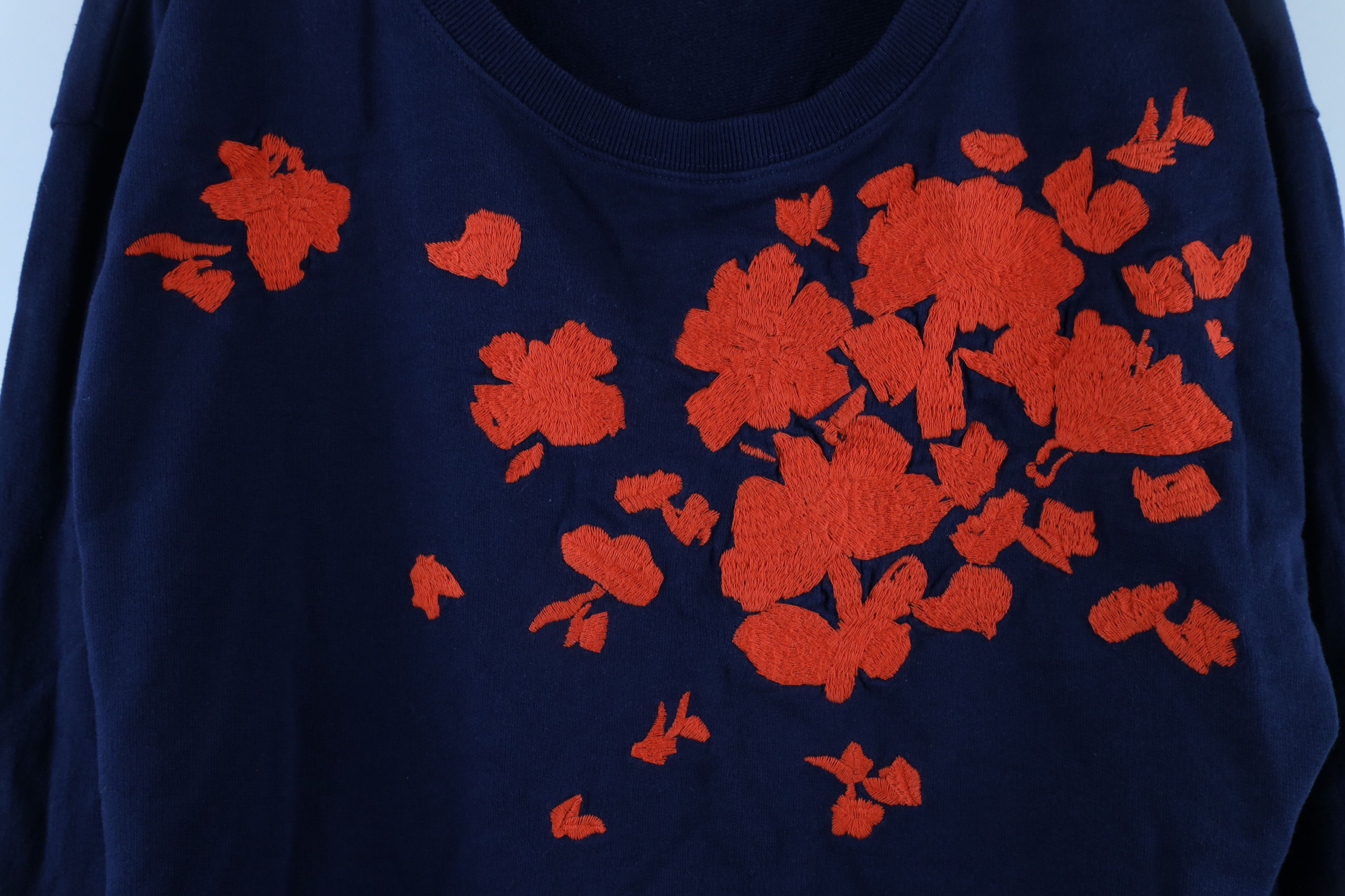 J.Crew × Vintage J Crew Floral Flower Crewneck Sweatshirt Navy Blue Size M / US 6-8 / IT 42-44 - 4 Thumbnail