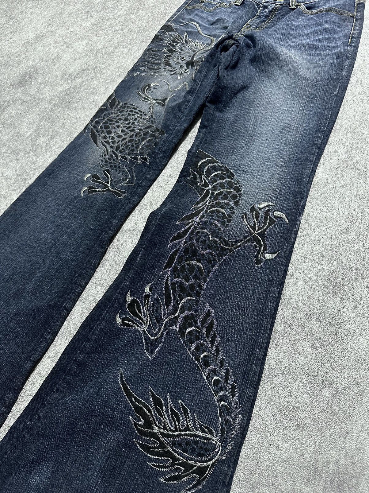 If Six Was Nine Japanes C.O.X Embroidery Dragon Flared Jeans Size US 28 / EU 44 - 5 Thumbnail
