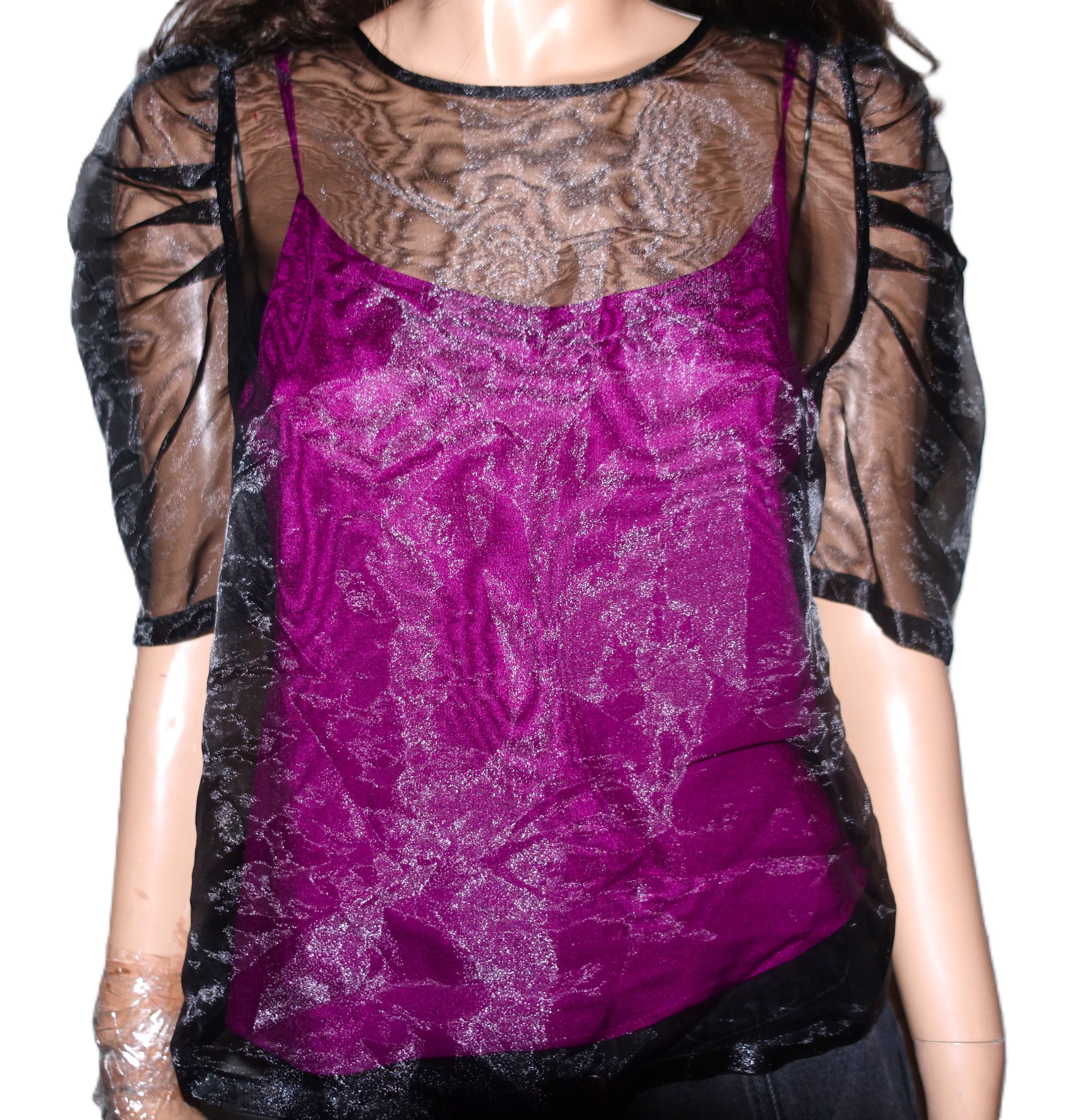 DKNY DKNY Black Sheer Fuchsia Underlay Tank Top Blouse 8 Size M / US 6-8 / IT 42-44 - 3 Thumbnail