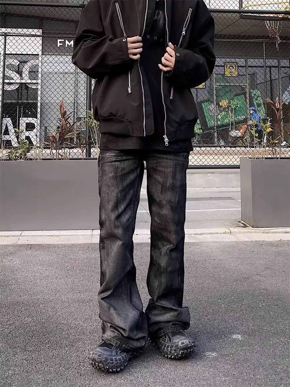 Glare washed and waxed micro flare jeans