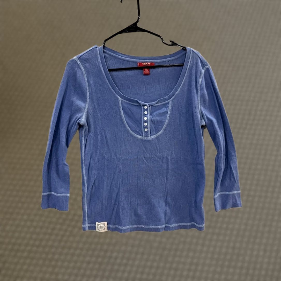 Chaps Chaps Denim Knit Henley Shirt Womens M Blue Ribbed Cotton 3/4 Sleeve Size M / US 6-8 / IT 42-44 - 1 Thumbnail