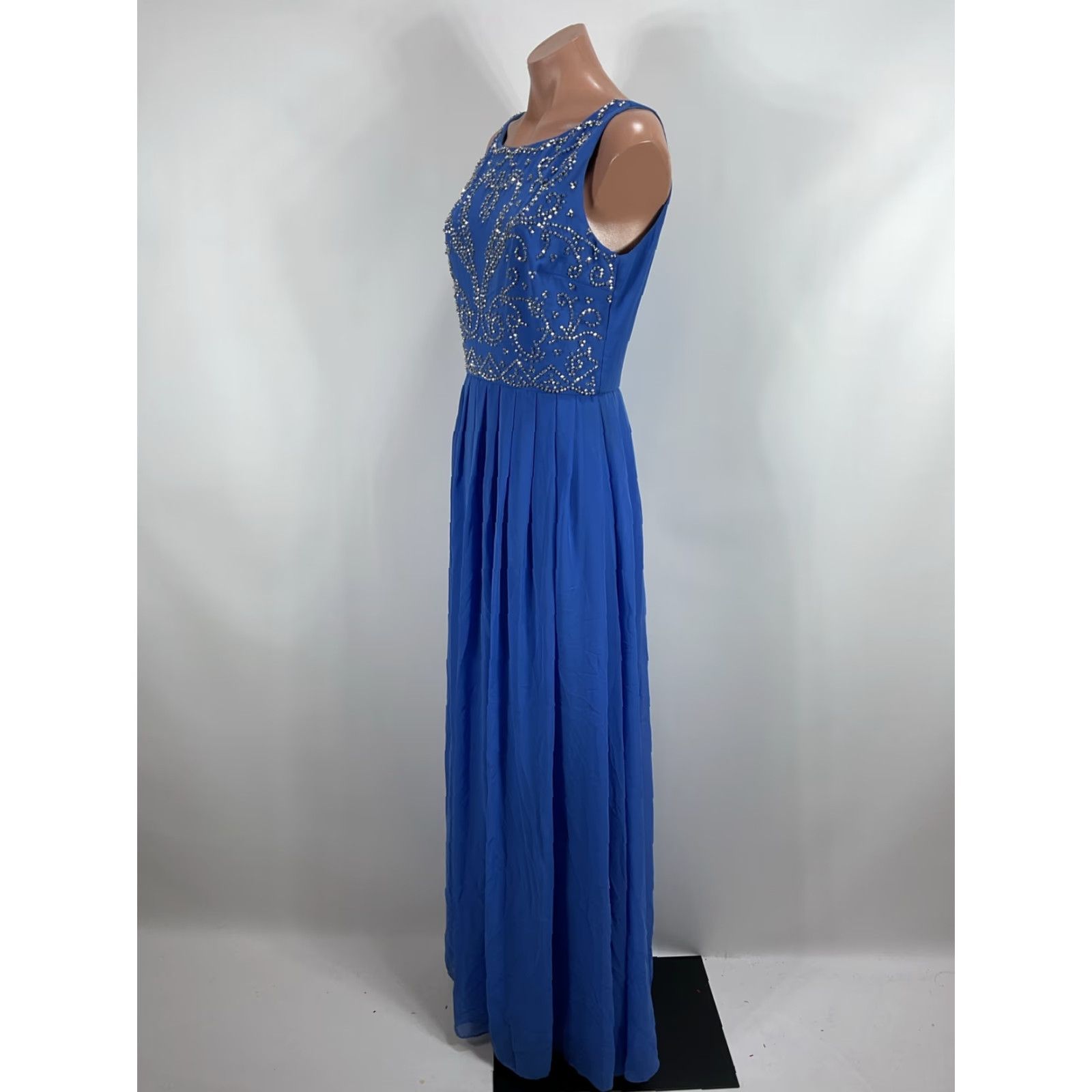 VINTAGE Xscape Dress Beaded Sequin Empire Waist Low Back Dress Perriwinkle  Blue 10 Prom Evening Women