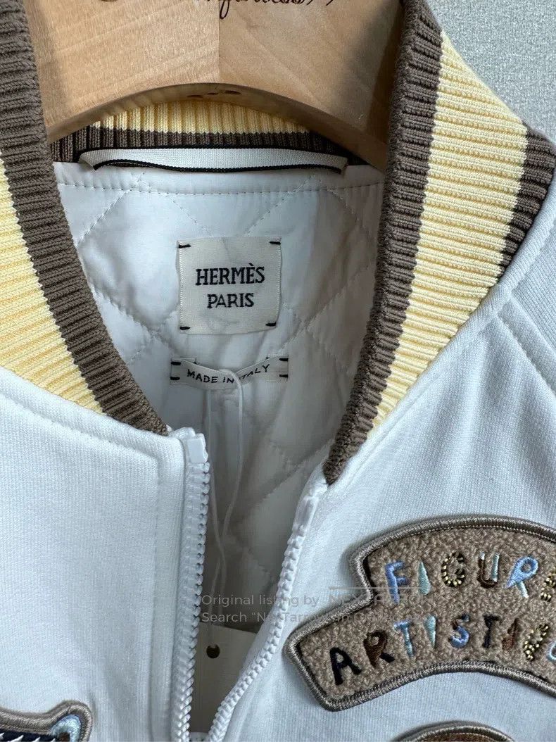 Hermes Hermes White patchwork printed baseball jacket Size XXS / US 00 / IT 34 - 3 Thumbnail
