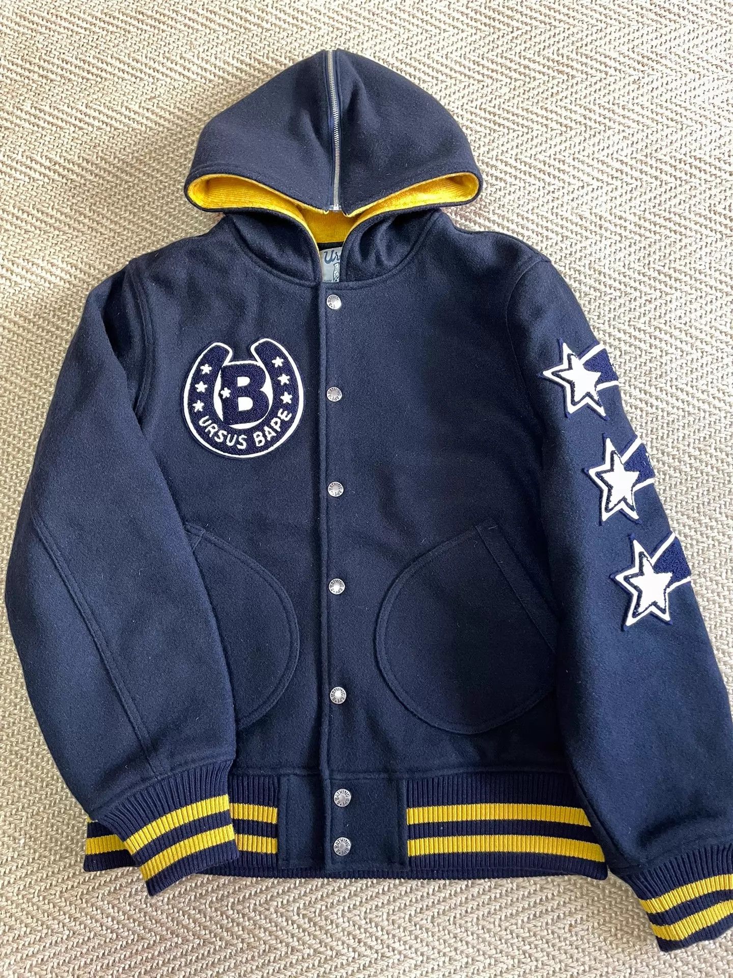 Bape BAPE X T. Nishiyama 1st Flocked Wool Varsity Jacket Size S Size US S / EU 44-46 / 1 - 3 Thumbnail