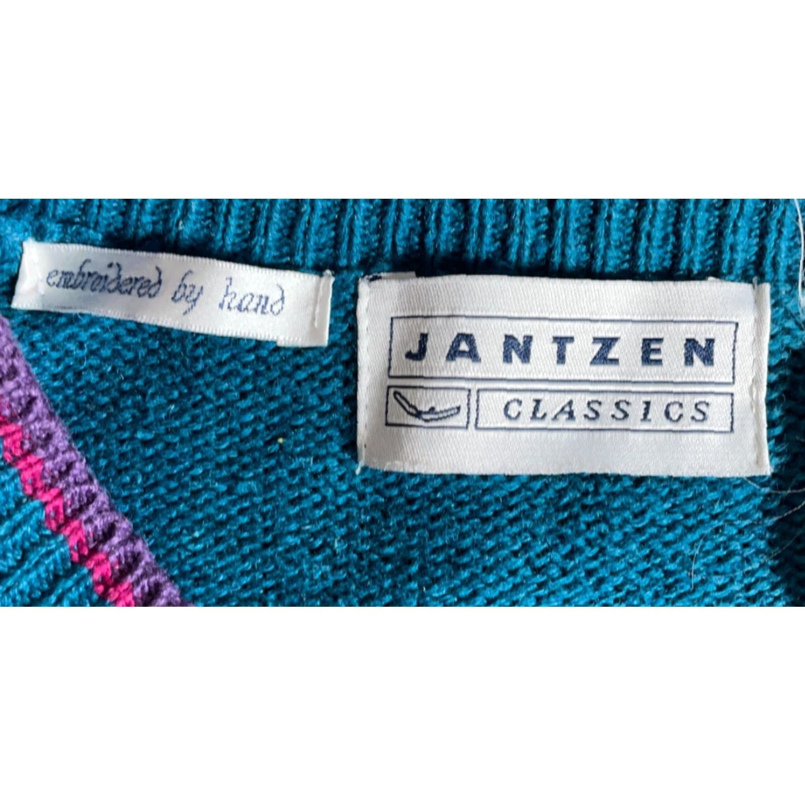 Jantzen VINTAGE Jantzen Cardigan Women Large Turquoise Embroidered Leaf Knit Sweater 90s Retro Womens Size L / US 10 / IT 46 - 3 Thumbnail