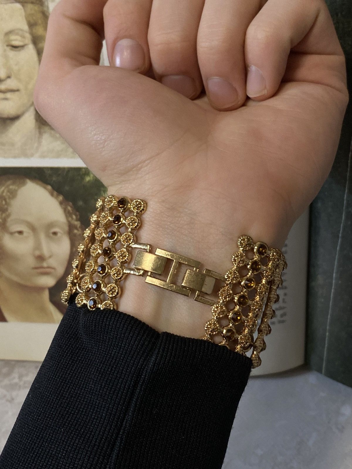 Japanese Brand Vintage Gold Baroque Amber Rhinestone Cuff Watch Size ONE SIZE - 7 Thumbnail