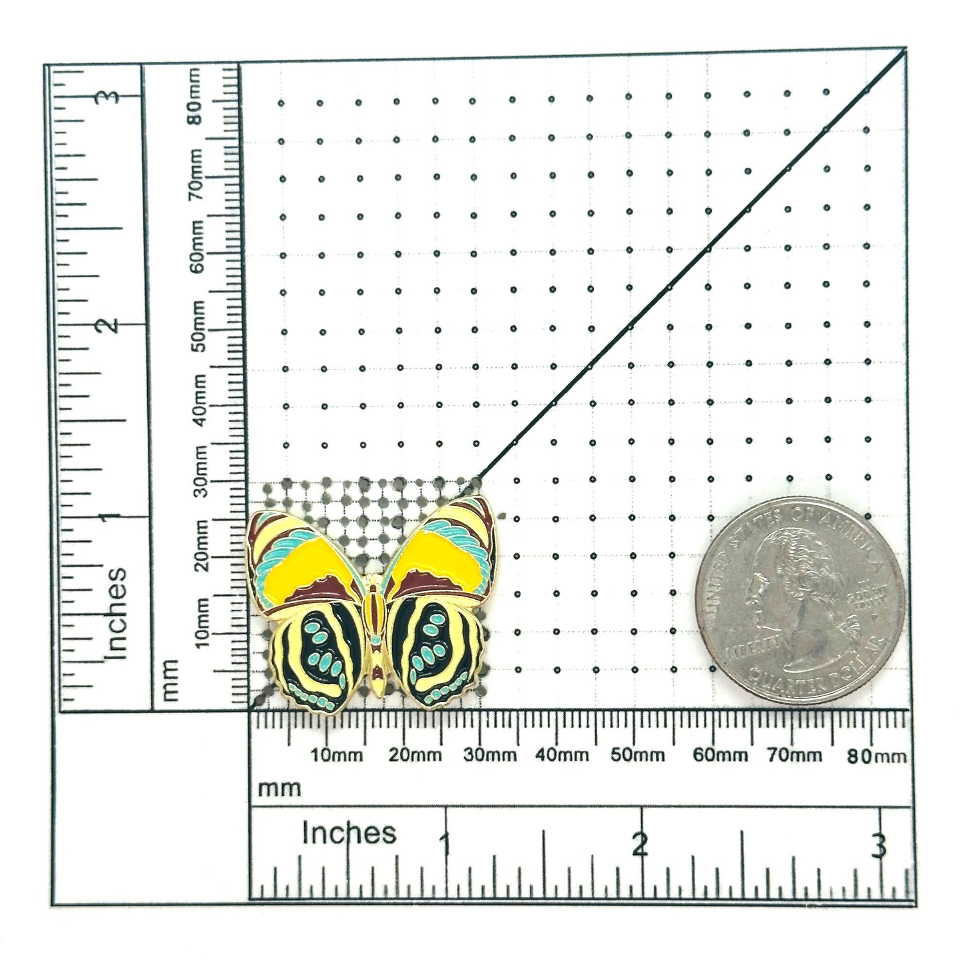 Other Butterfly Moth Enamel Pin Badge Yellow Teal Gold Metal Insec Size ONE SIZE - 5 Thumbnail