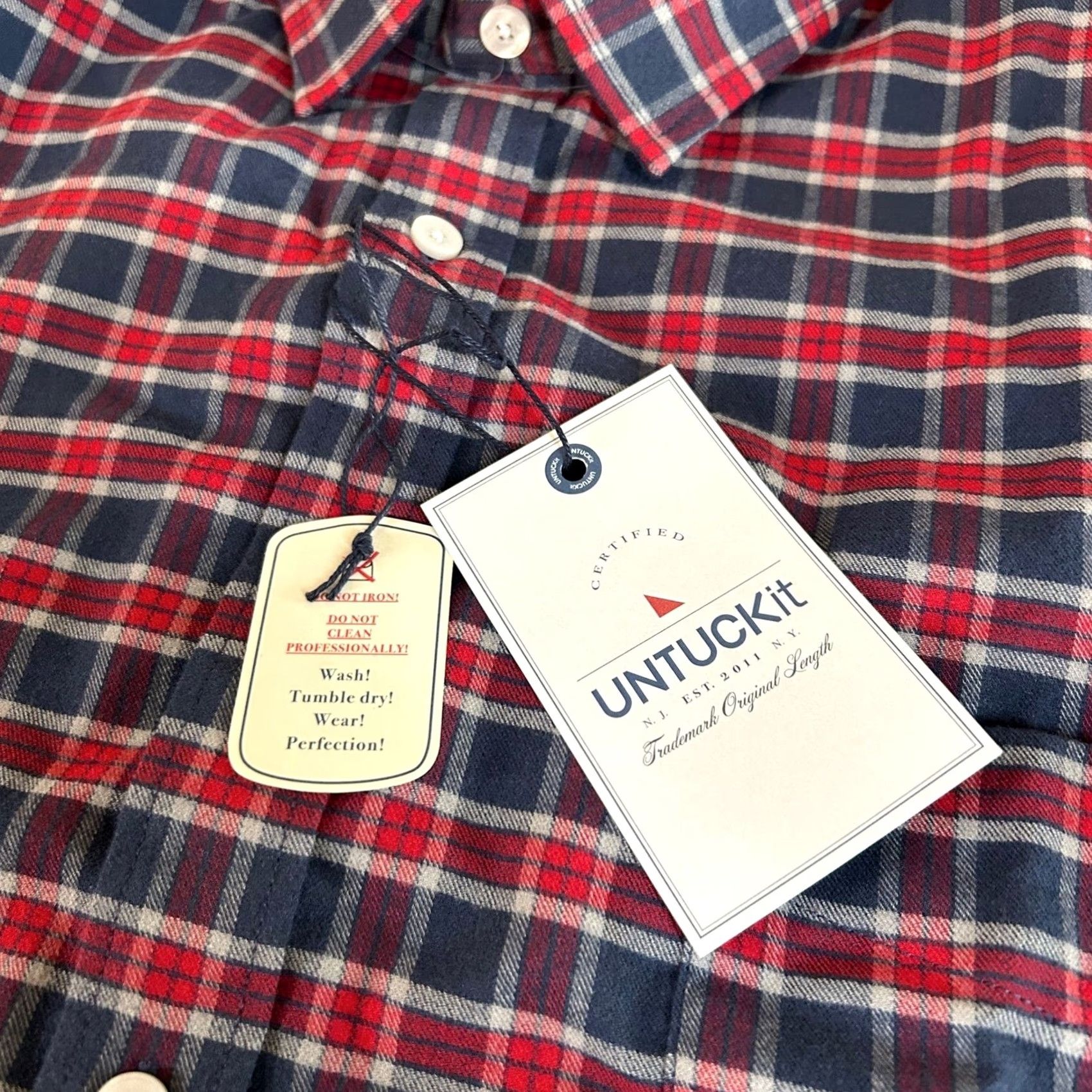 UNTUCKit UNTUCKit Flannel Shirt Plaid Long Sleeve Button Up Mens XXXXL Tall Red NWT Shirt Size US XXL / EU 58 / 5 - 5 Thumbnail