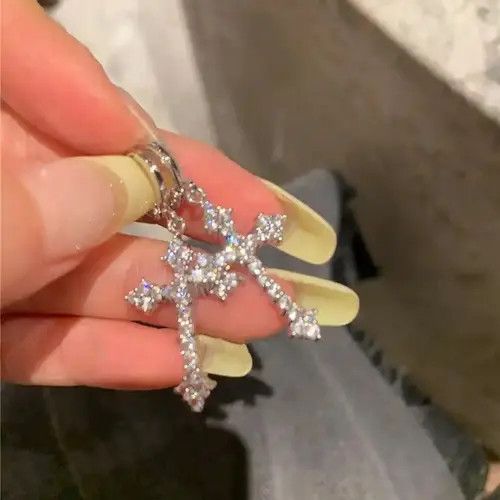 Jewelry × Sterling Silver Zircon Crystal Cross earrings （1pairs） Size ONE SIZE - 4 Thumbnail