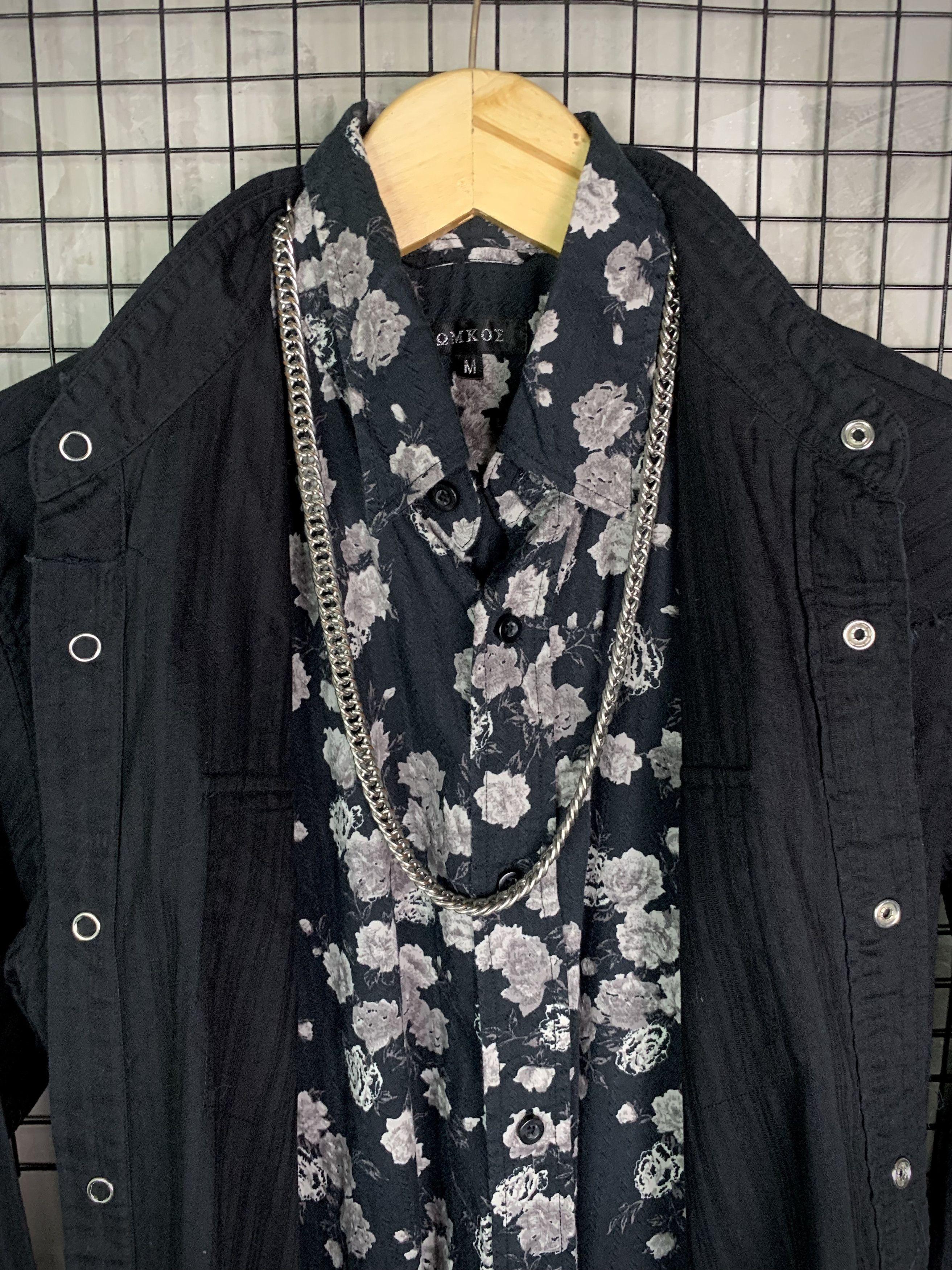 Japanese Brand Omkoe Layered 2Piece Shirt Floral Distressed Raw Hem Grunge Size US M / EU 48-50 / 2 - 6 Thumbnail