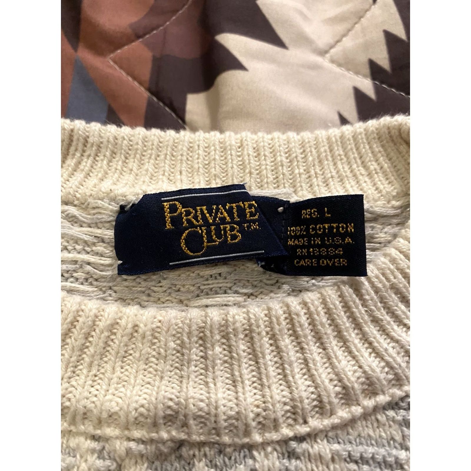 Vintage VINTAGE Private Club 100% Cotton Chunky-Knit Sweater Mens Size L Crew Neck Long Sleeve Ivory Geometric 90s USA Pullover Classic Warmth Size US L / EU 52-54 / 3 - 3 Thumbnail