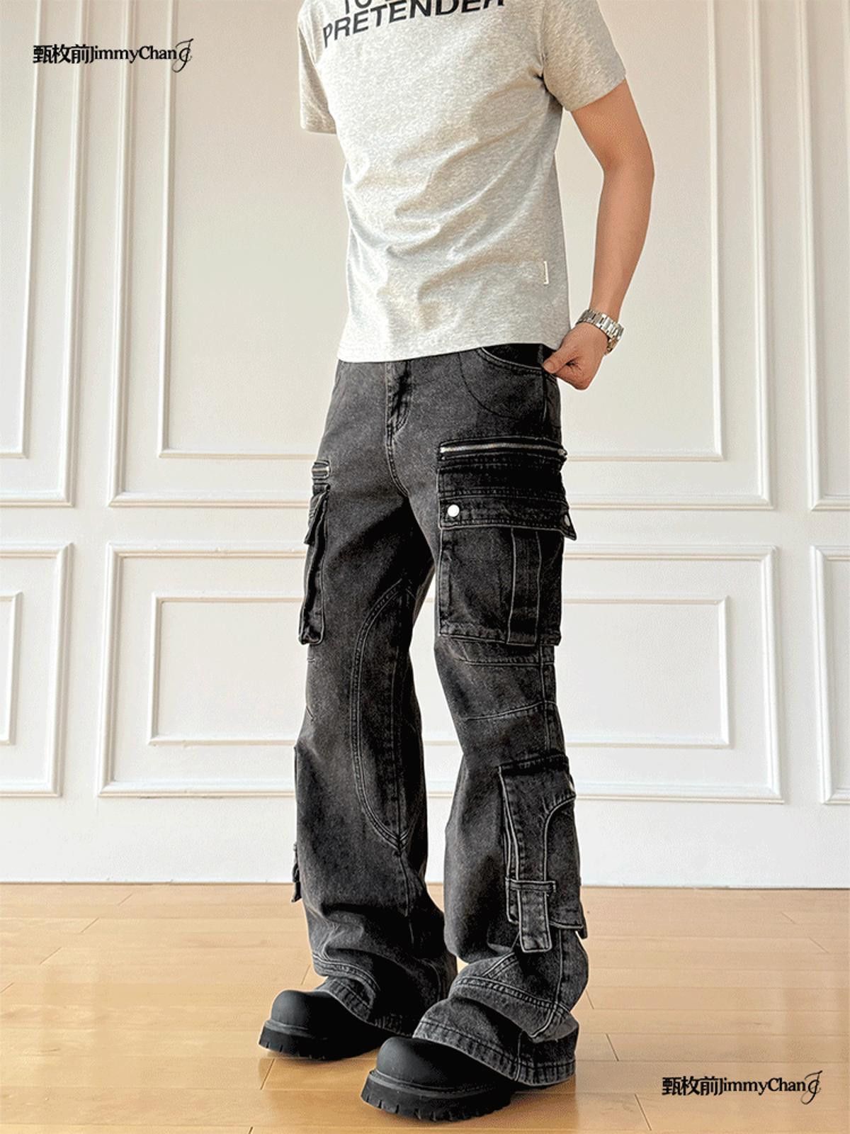 Other Gray Washed Cargo Wide Leg Jeans Size US 30 / EU 46 - 6 Thumbnail