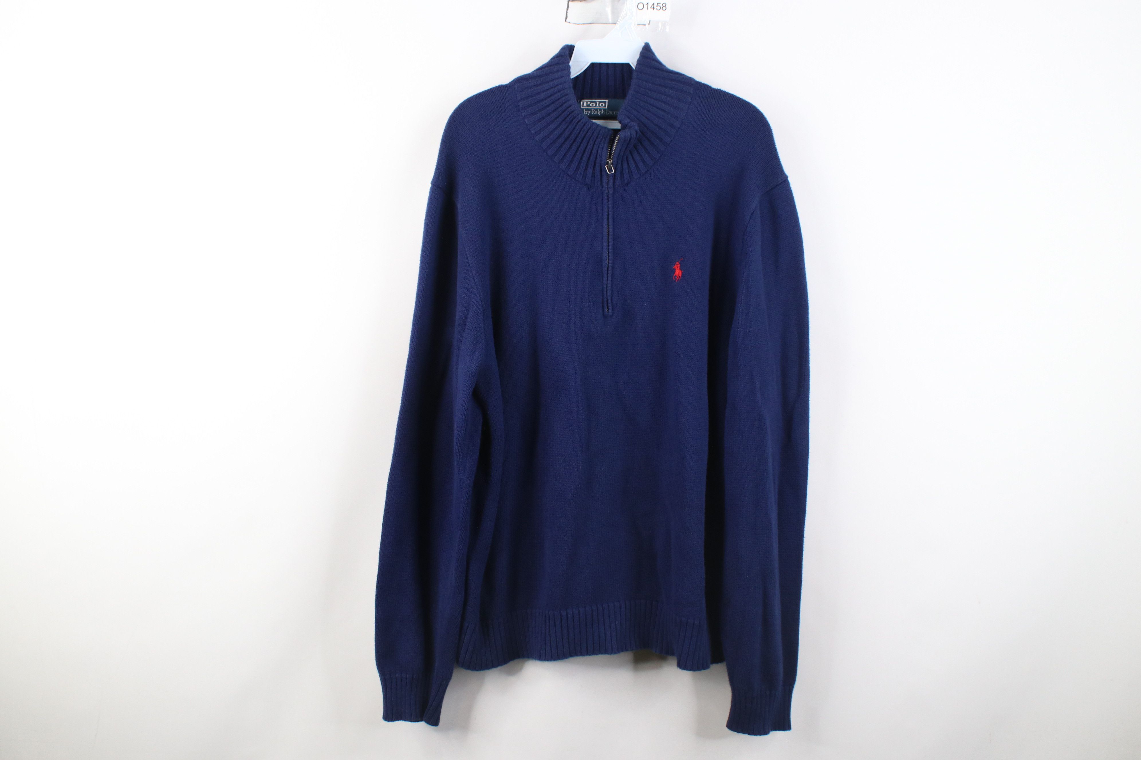 Polo Ralph Lauren Vintage 90s Ralph Lauren Knit 1/4 Zip Pullover Sweater Blue Size US L / EU 52-54 / 3 - 1 Thumbnail