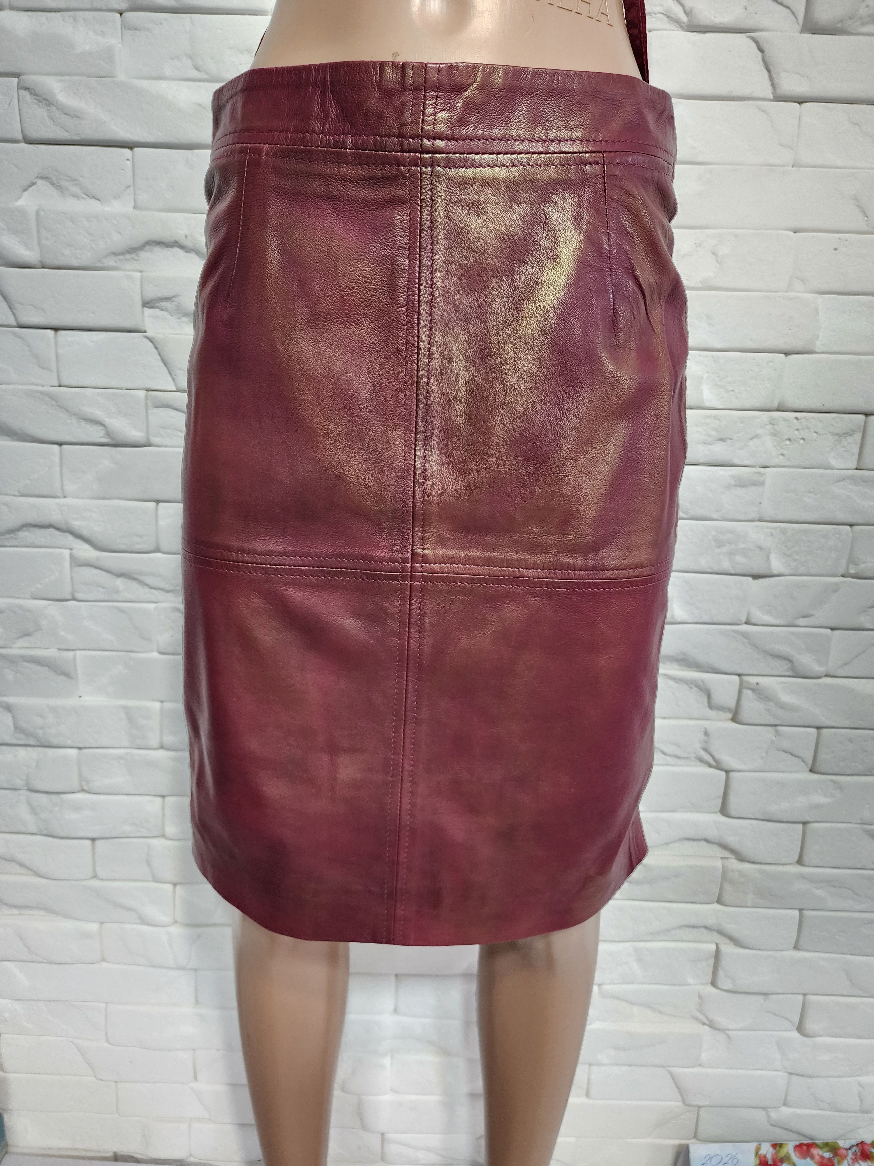 Marks & Spencer Red Leather Skirt Size 29" - 1 Thumbnail
