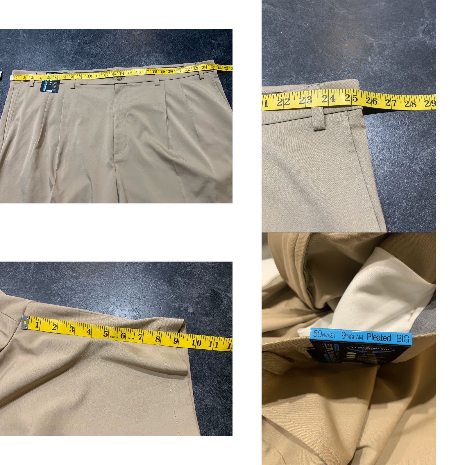 Roundtree & Yorke Roundtree & Yorke Men’s Classic Fit Golf Pleated Chino Shorts - Khaki, 50in Waist, Big & Tall Size US 34 / EU 50 - 8 Thumbnail