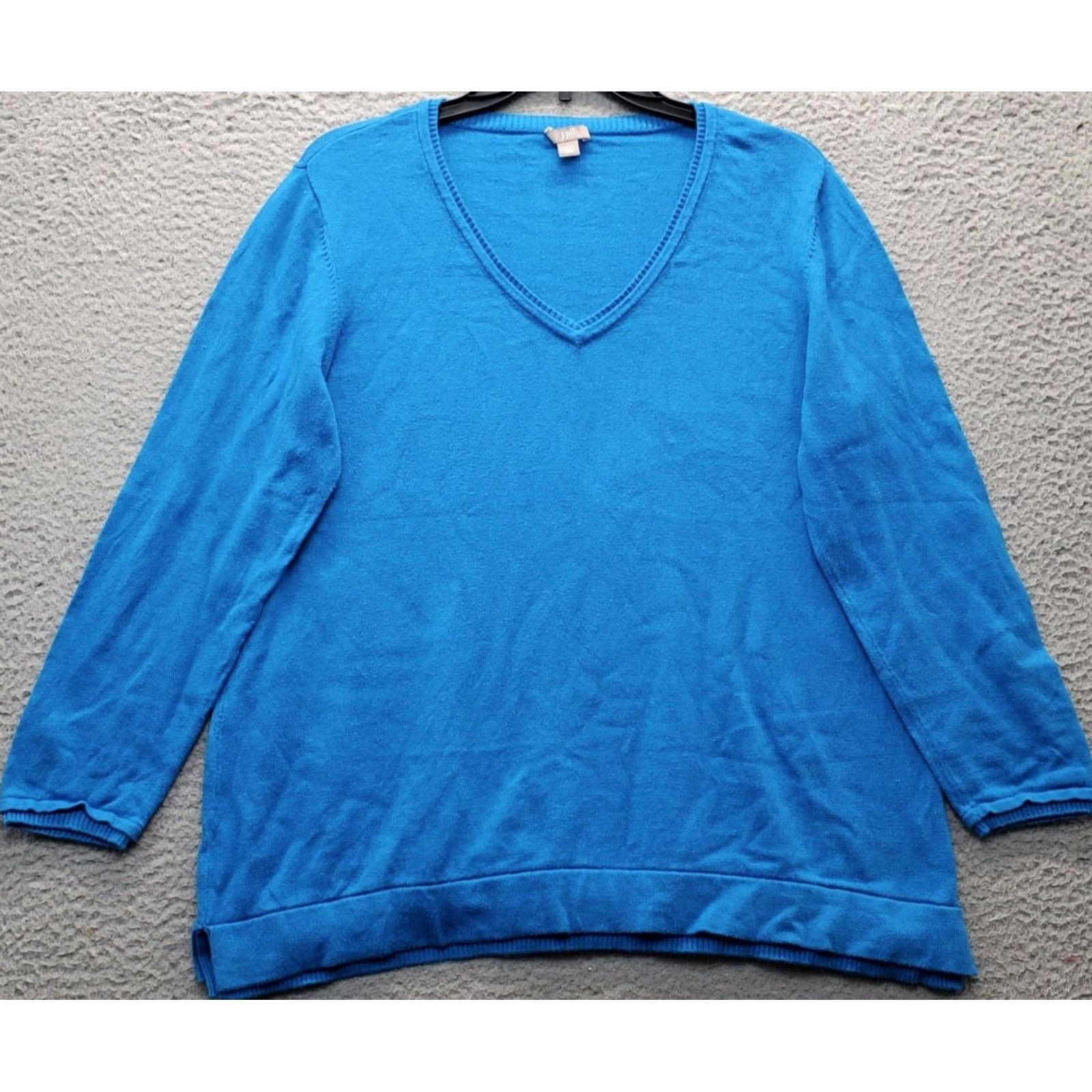 J. Jill J. Jill Sweater Womens Petite Large Blue Solid Tight Knit V Neck Pullover Size L / US 10 / IT 46 - 2 Thumbnail