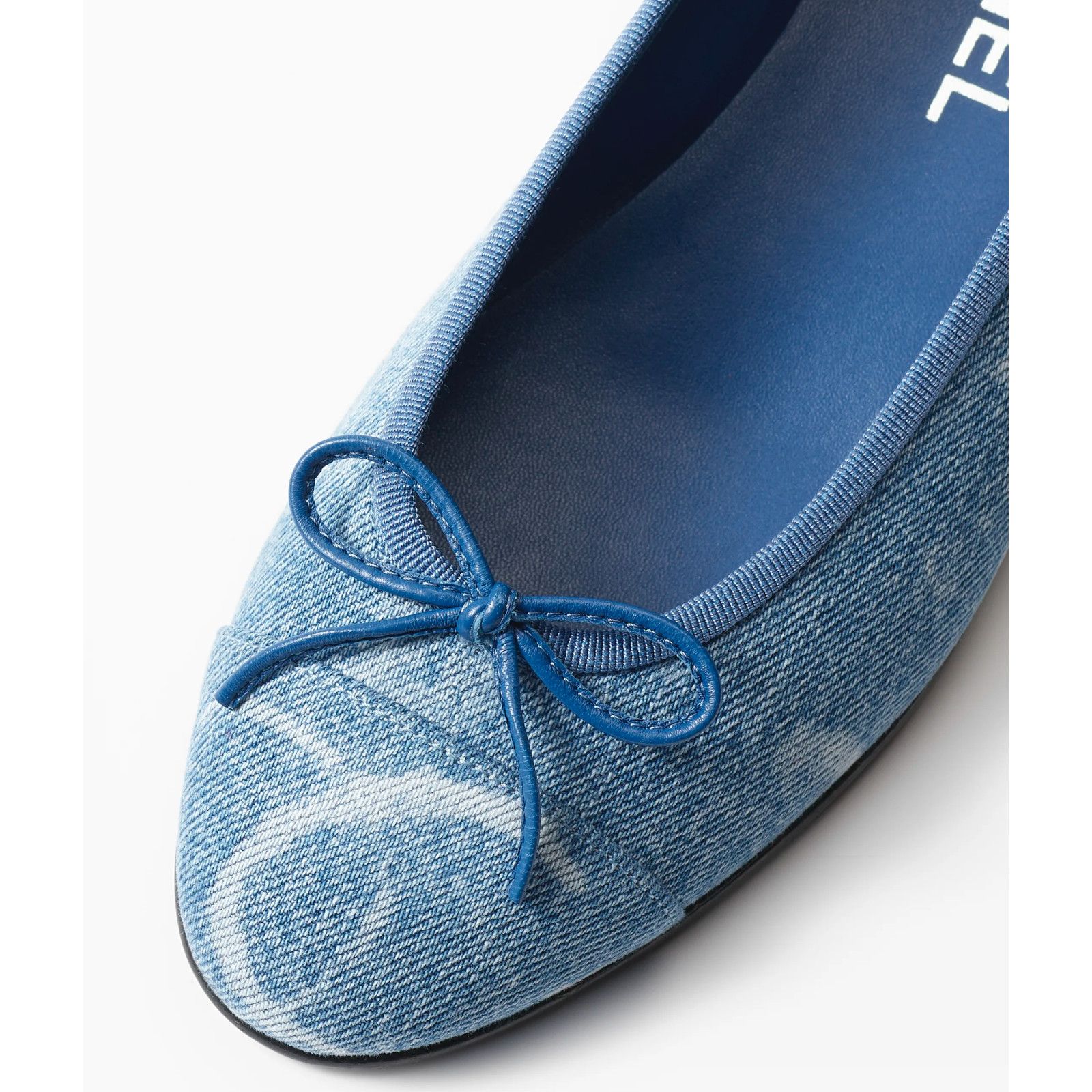 23B Printed Denim CC Logo Bow Tie Ballet Ballerina Flat 39.5