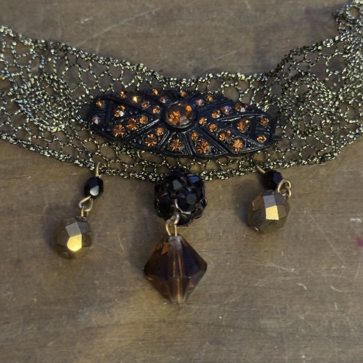 Other Vintage metallic gold lace choker necklace w/crystal dangles Size ONE SIZE - 2 Thumbnail