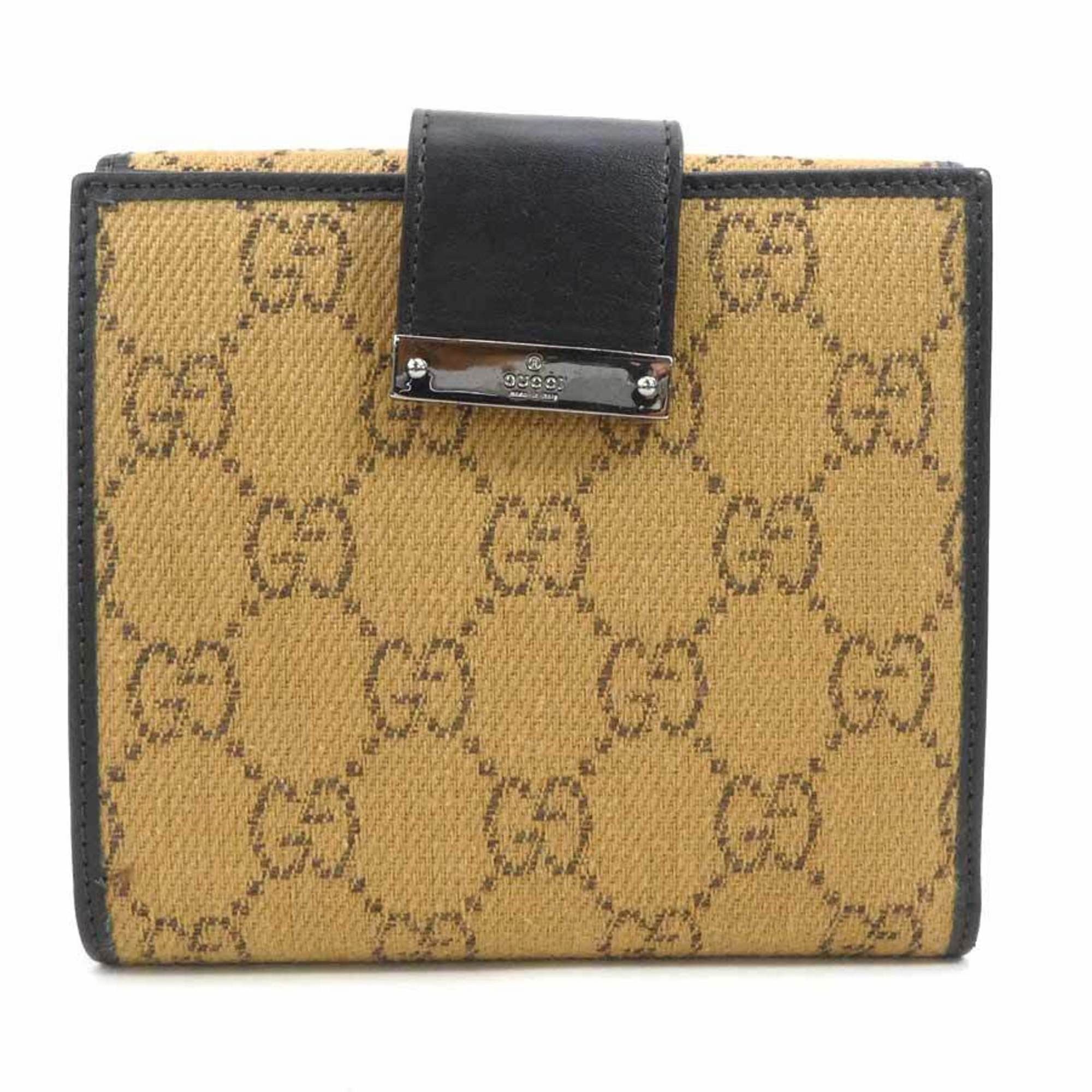 image of Gucci Folio Wallet GG Canvas Canvas/leather Beige/dark Brown Unisex 74209 in Black, Women's