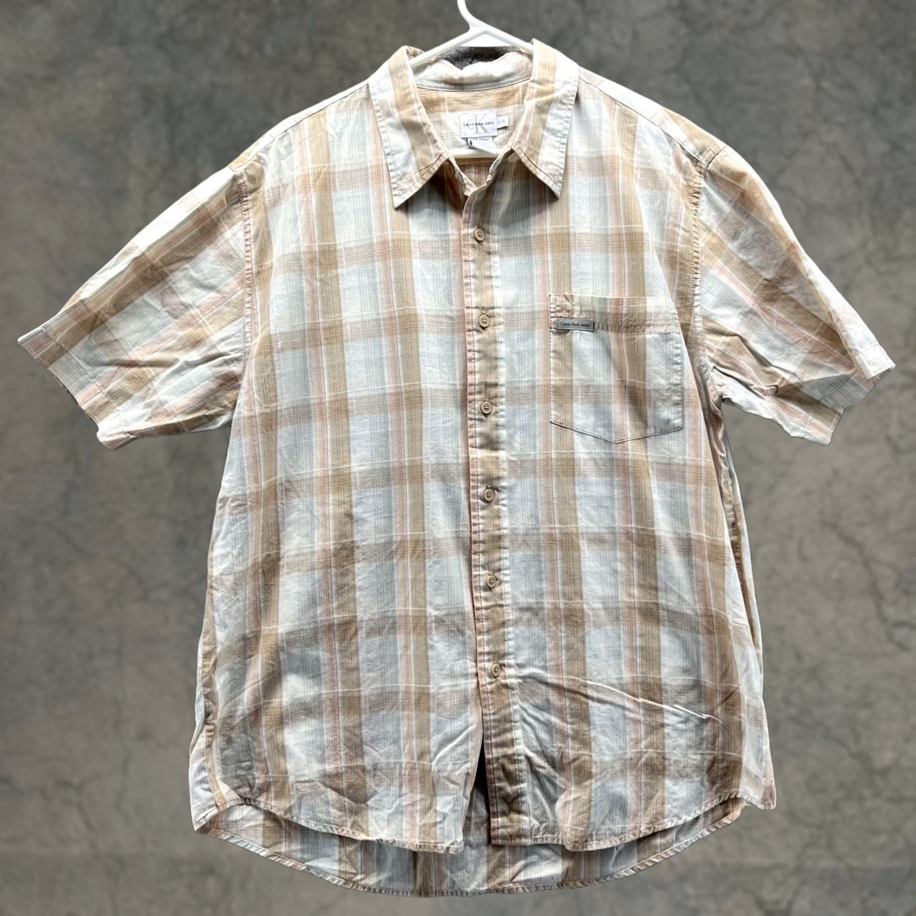 Calvin Klein Calvin Klein Shirt Men Large Khaki Casual Button-Down Plaid Cotton Retro Preppy Size US L / EU 52-54 / 3 - 1 Thumbnail