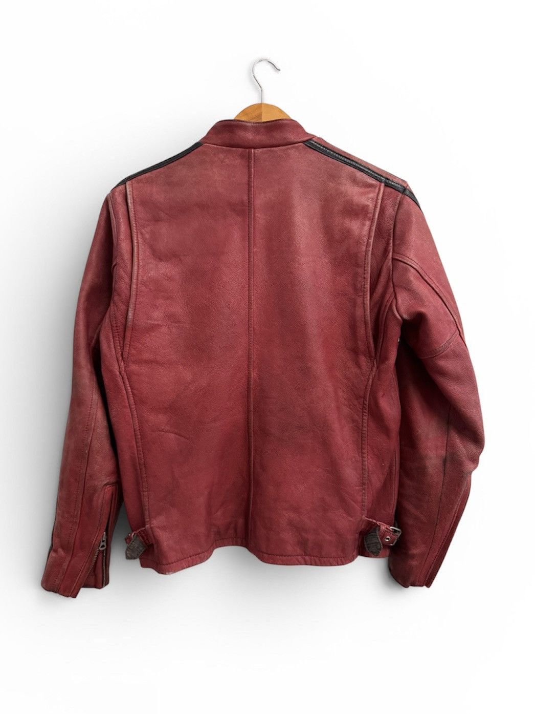 Schott Vintage 80s Schott NYC 654 Red Leather Jacket Racing Stripes Size US S / EU 44-46 / 1 - 2 Thumbnail