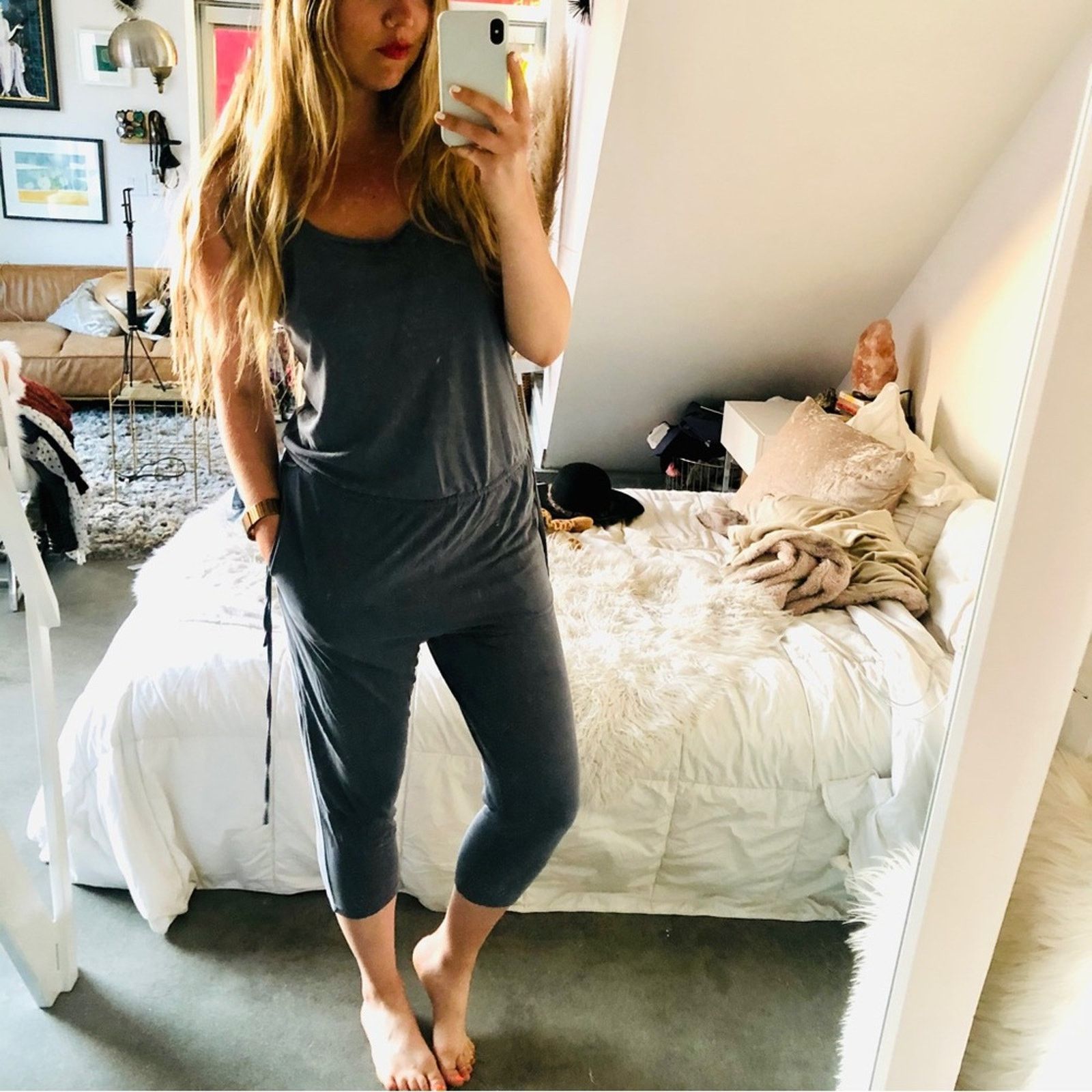 Gap GAP Grey Blue Tie Racerback Tank Top Slim Jumpsuit Romper Size 28" / US 6 / IT 42 - 6 Thumbnail
