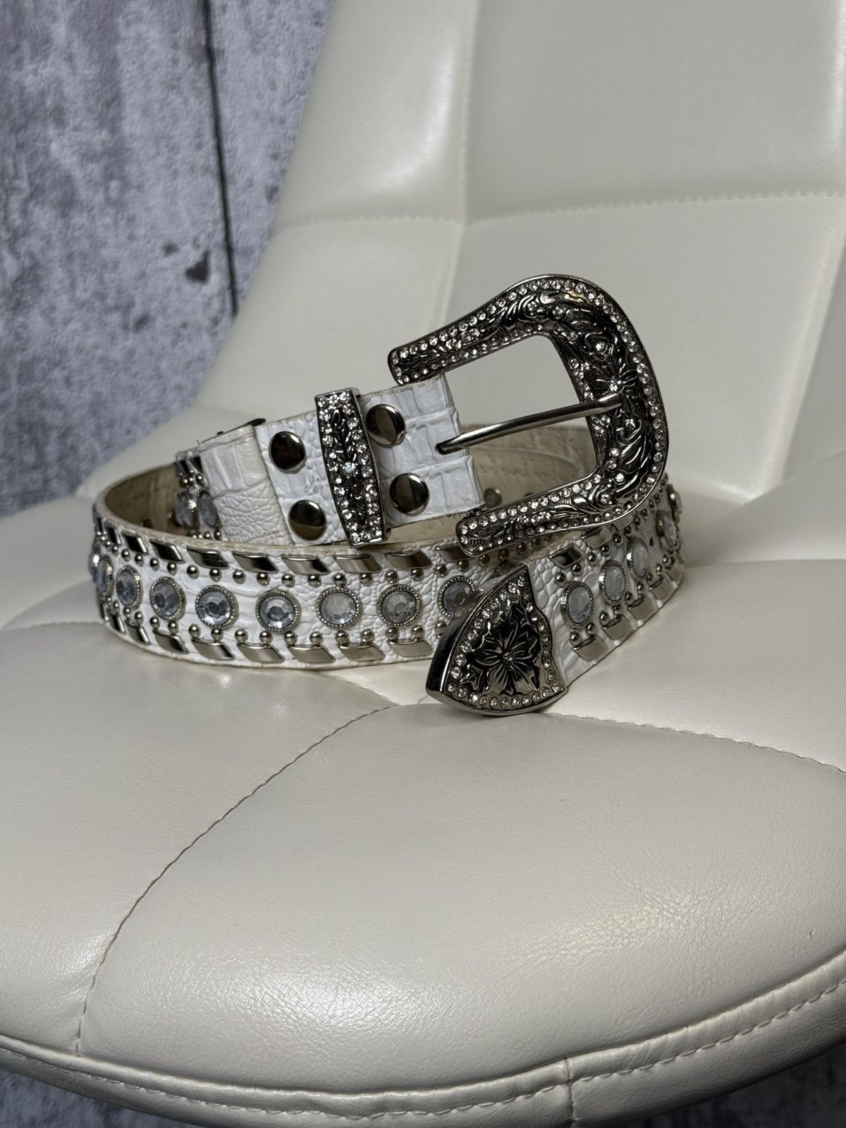 Rhinestone Studded Belt Silver Buckle Cowgirl BB Simon Style